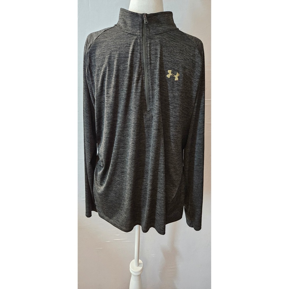 Under Armour Mens XXL HeatGear Tech 1/4 Zip Pullover Gray Heather Space Dye Logo